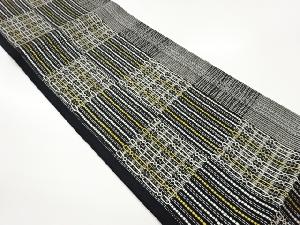 変わり織市松に縞・抽象模様織出し全通袋帯